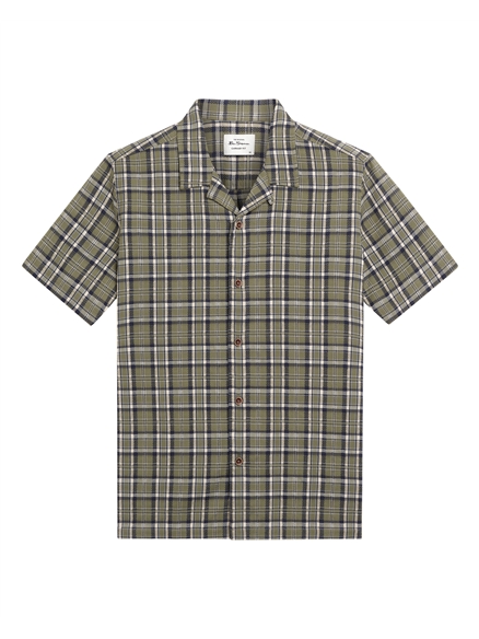 Short Sleeve Texture Check Shirt in Loden