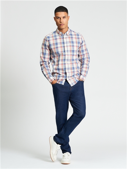 Long Sleeve Irregular Check Shirt in Oyster White