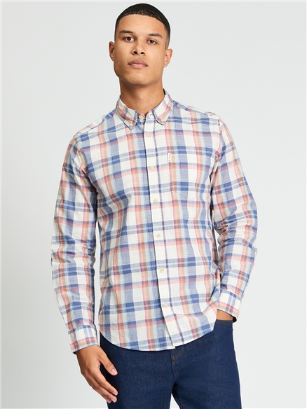Long Sleeve Irregular Check Shirt in Oyster White