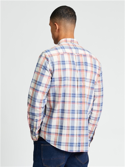 Long Sleeve Irregular Check Shirt in Oyster White