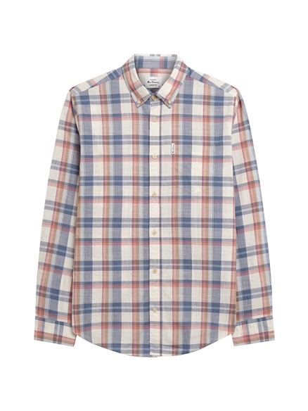Long Sleeve Irregular Check Shirt in Oyster White