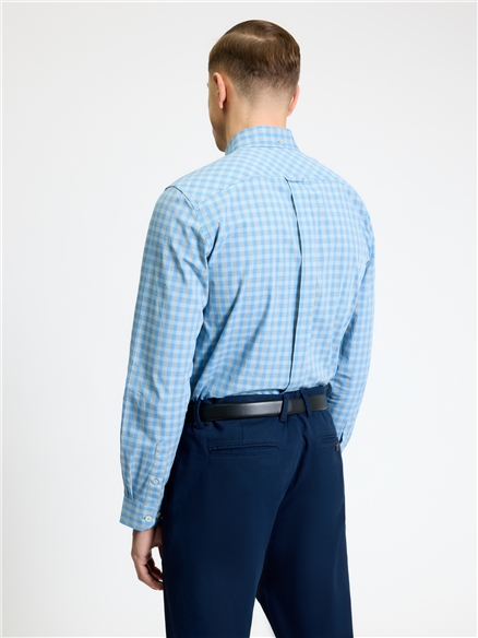 Long Sleeve Linear Gingham Shirt in Lake Blue