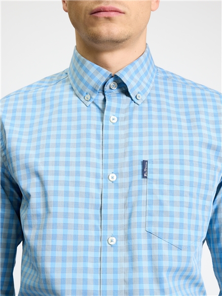Long Sleeve Linear Gingham Shirt in Lake Blue