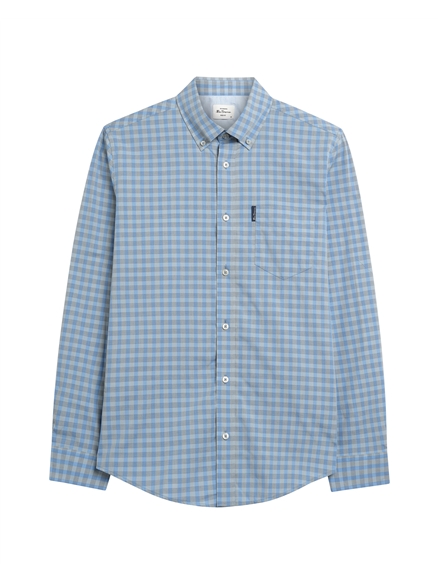 Long Sleeve Linear Gingham Shirt in Lake Blue