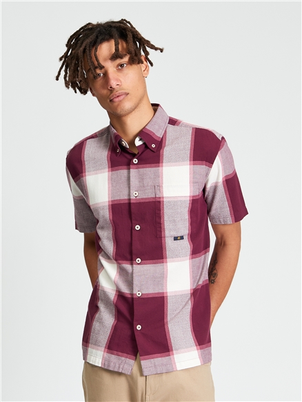 Short Sleeve Crepe Check Shirt in Aubergine