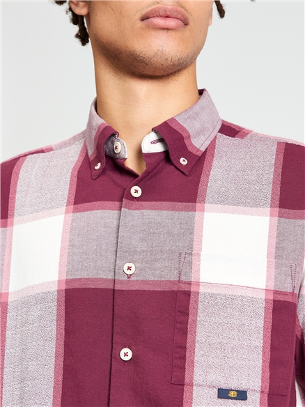 Short Sleeve Crepe Check Shirt in Aubergine