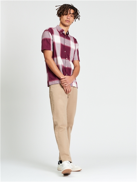 Short Sleeve Crepe Check Shirt in Aubergine