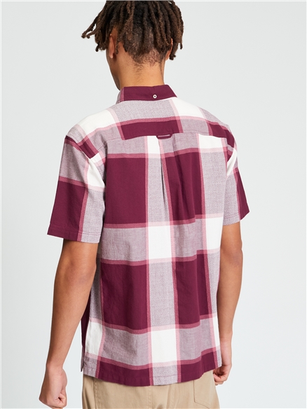 Short Sleeve Crepe Check Shirt in Aubergine
