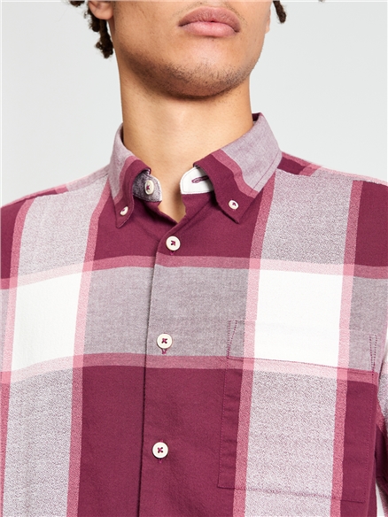 Short Sleeve Crepe Check Shirt in Aubergine
