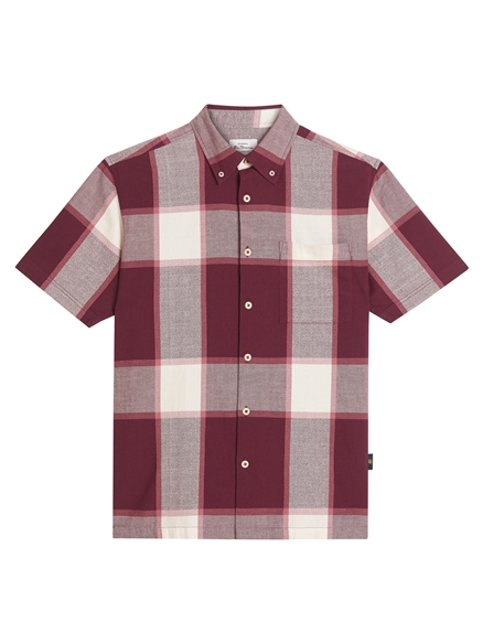 Short Sleeve Crepe Check Shirt in Aubergine