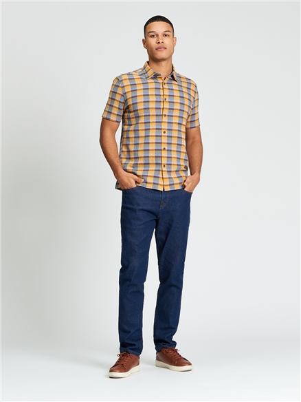 Short Sleeve Dobby Check Shirt in New Gold