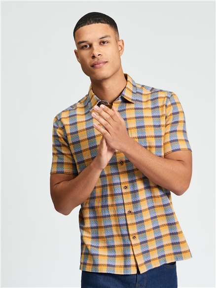 Short Sleeve Dobby Check Shirt in New Gold