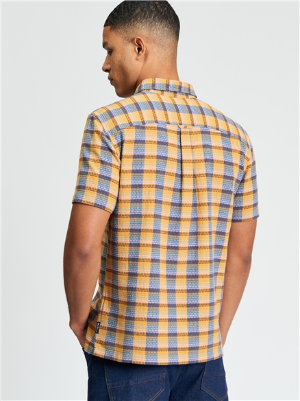 Short Sleeve Dobby Check Shirt in New Gold