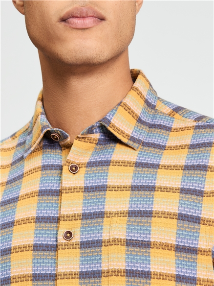 Short Sleeve Dobby Check Shirt in New Gold