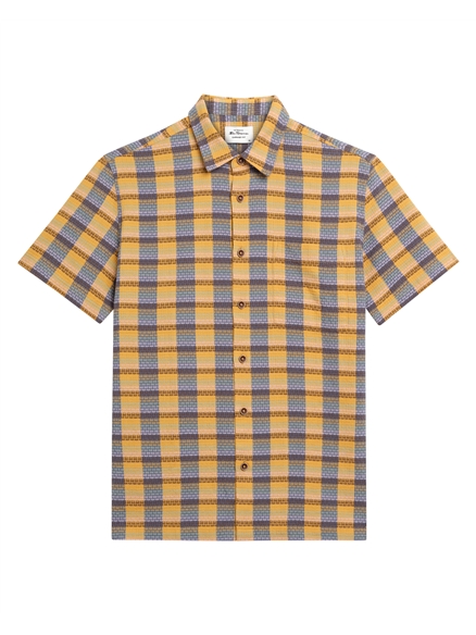 Short Sleeve Dobby Check Shirt in New Gold