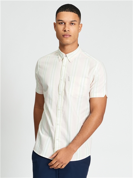 Short Sleeve Block Oxford Stripe Shirt in Blush Pink