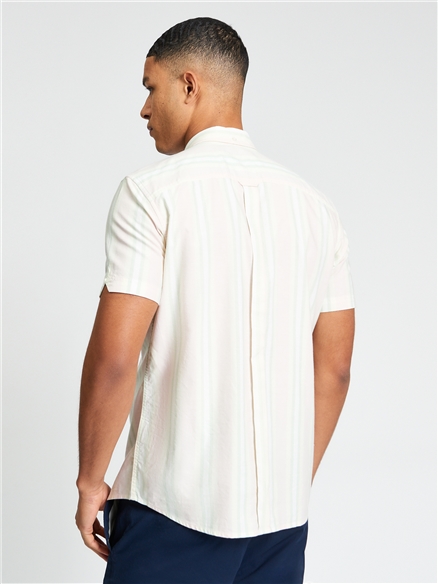 Short Sleeve Block Oxford Stripe Shirt in Blush Pink