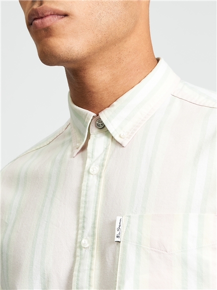 Short Sleeve Block Oxford Stripe Shirt in Blush Pink