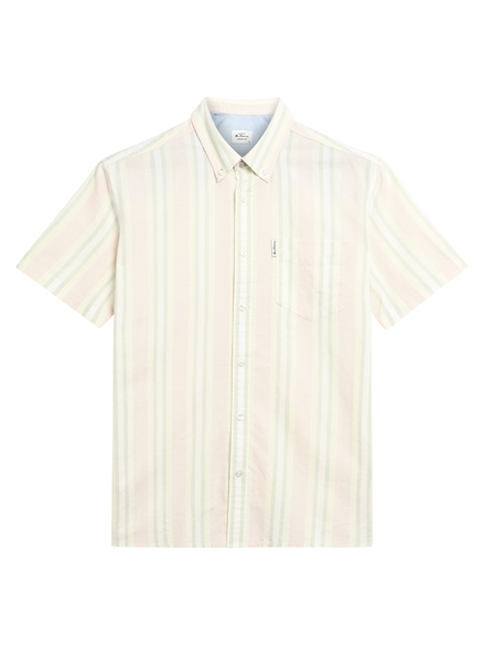 Short Sleeve Block Oxford Stripe Shirt in Blush Pink
