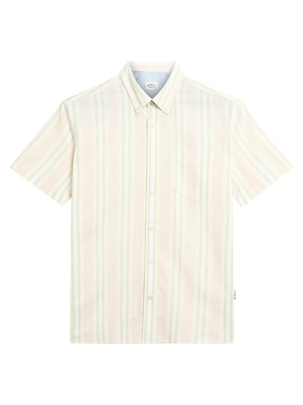Short Sleeve Block Oxford Stripe Shirt in Blush Pink
