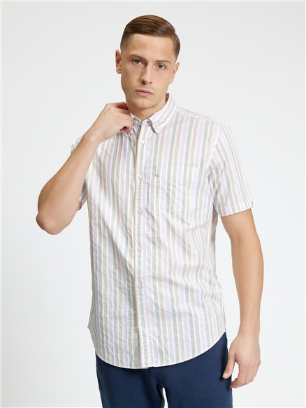 Short Sleeve Multicolour Candy Stripe Shirt in Snow White