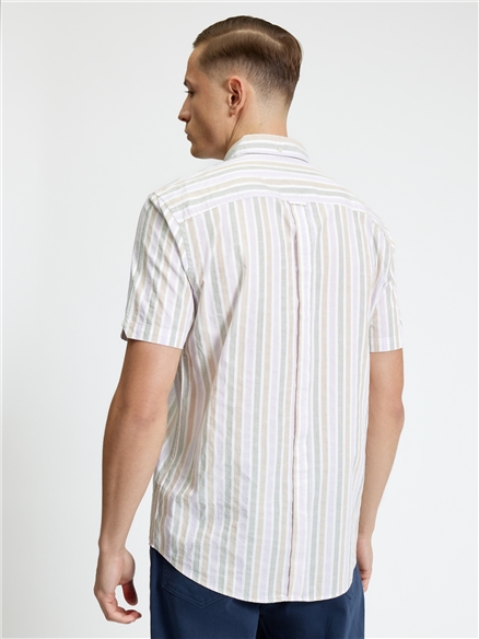 Short Sleeve Multicolour Candy Stripe Shirt in Snow White
