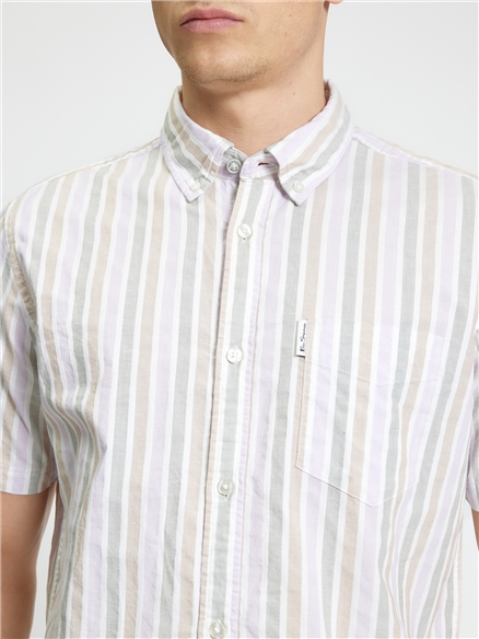 Short Sleeve Multicolour Candy Stripe Shirt in Snow White