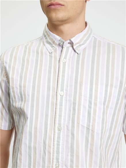 Short Sleeve Multicolour Candy Stripe Shirt in Snow White