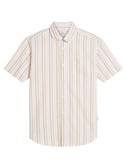 Short Sleeve Multicolour Candy Stripe Shirt in Snow White