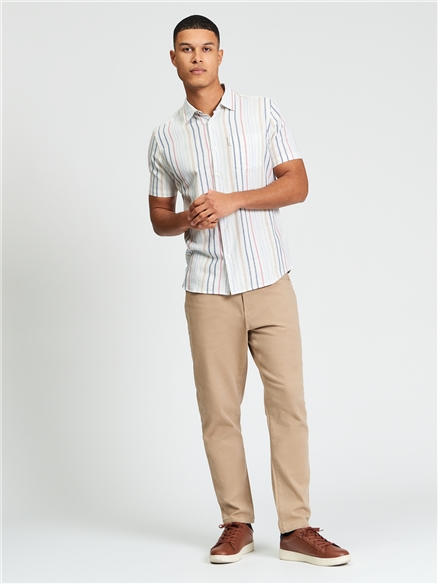 Short Sleeve Texture Stripe Shirt in Snow White