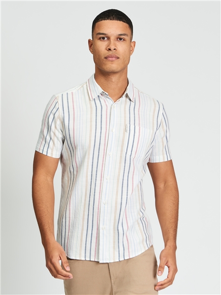 Short Sleeve Texture Stripe Shirt in Snow White