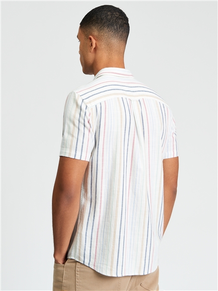 Short Sleeve Texture Stripe Shirt in Snow White