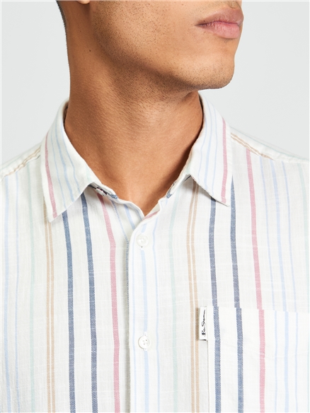 Short Sleeve Texture Stripe Shirt in Snow White