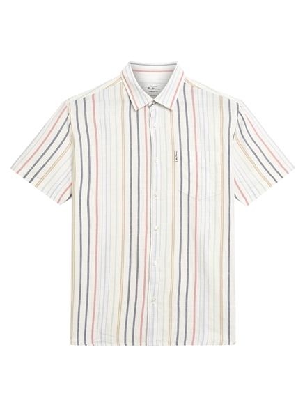 Short Sleeve Texture Stripe Shirt in Snow White