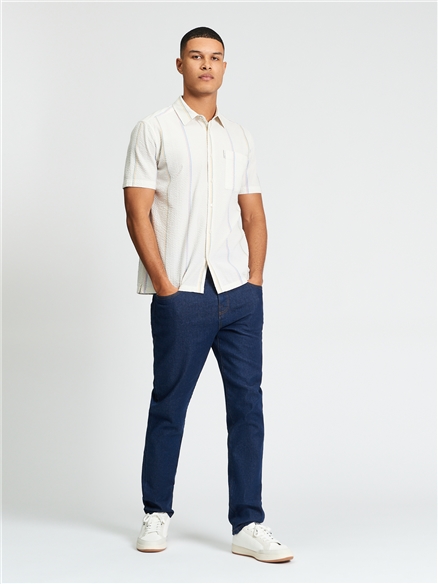 Short Sleeve Seersucker Check Shirt in Ivory