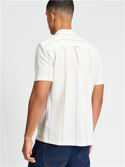 Short Sleeve Seersucker Check Shirt in Ivory