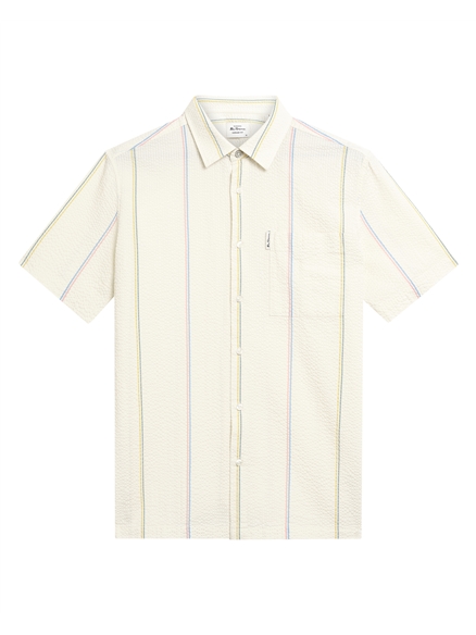 Short Sleeve Seersucker Check Shirt in Ivory