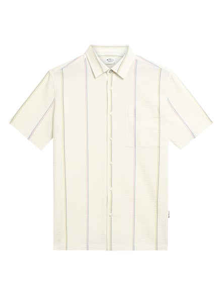 Short Sleeve Seersucker Check Shirt in Ivory