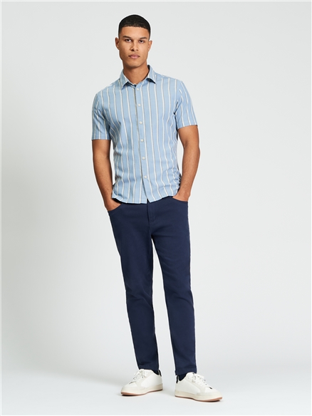 Short Sleeve Dobby Stripe Shirt in Denim