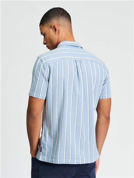Short Sleeve Dobby Stripe Shirt in Denim