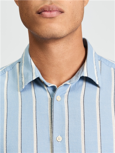 Short Sleeve Dobby Stripe Shirt in Denim
