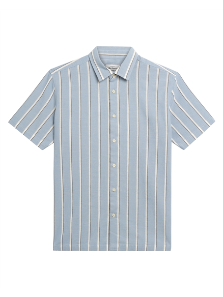 Short Sleeve Dobby Stripe Shirt in Denim