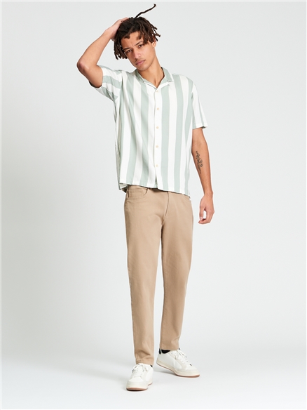 Short Sleeve Viscose Stripe Shirt in Litchen Green