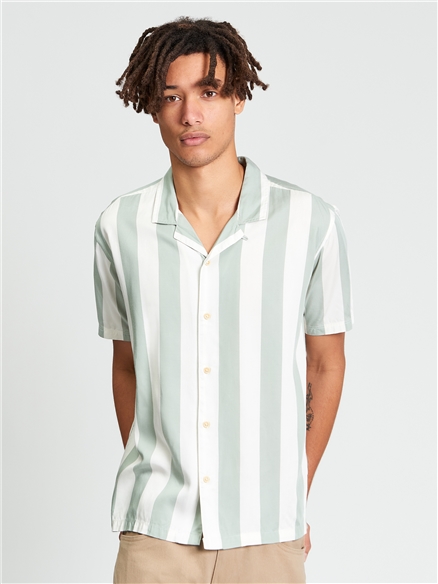 Short Sleeve Viscose Stripe Shirt in Litchen Green