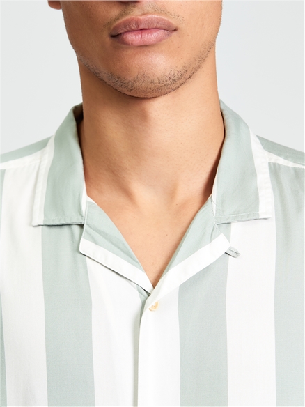 Short Sleeve Viscose Stripe Shirt in Litchen Green