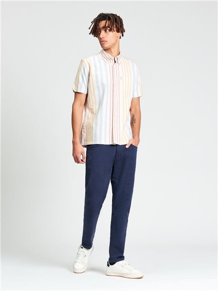 Short Sleeve Multicolour Oxford Stripe Shirt in Ivory