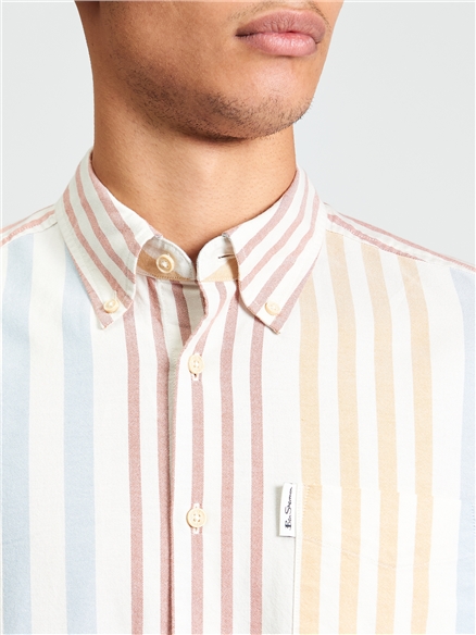 Short Sleeve Multicolour Oxford Stripe Shirt in Ivory