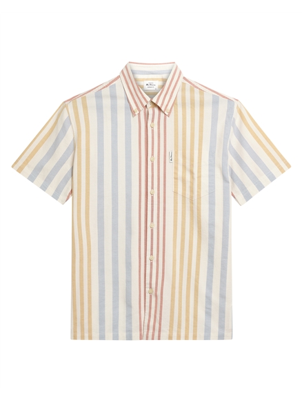 Short Sleeve Multicolour Oxford Stripe Shirt in Ivory