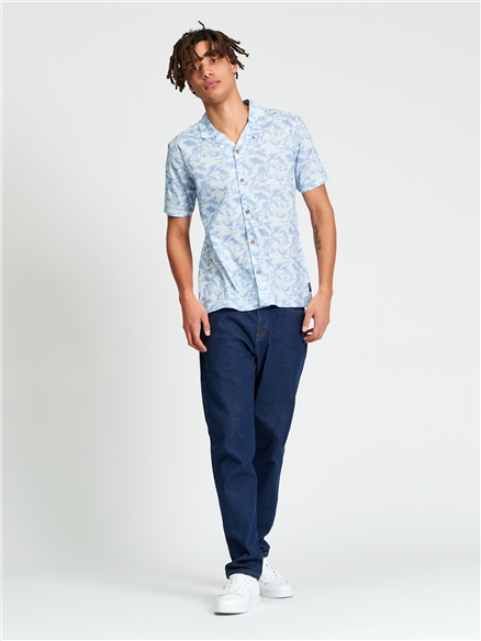 Short Sleeve Seagull Geo Print Shirt in Powder Blue
