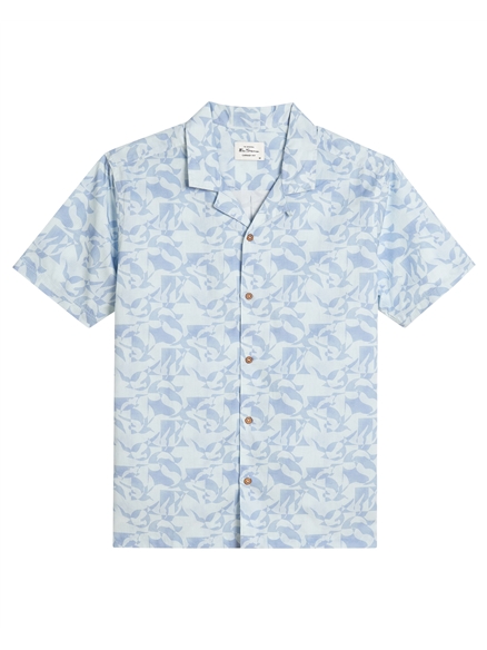 Short Sleeve Seagull Geo Print Shirt in Powder Blue